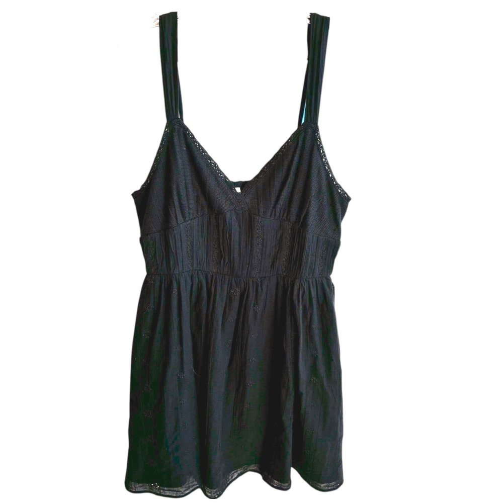 American Eagle Black Eyelet Babydoll Dress Sz S Smocked‎ Cotton Boho Mini